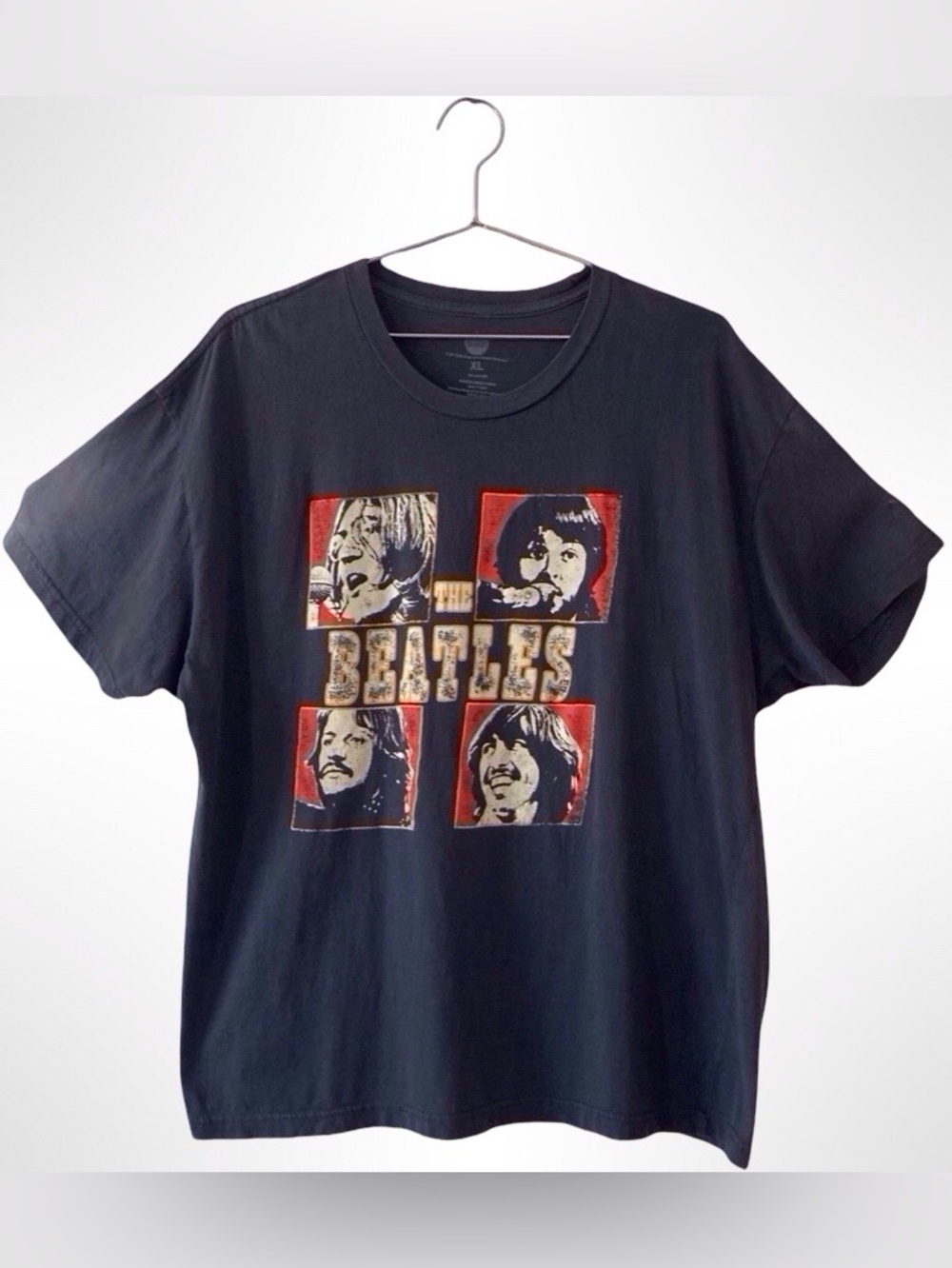 The Beatles Black Graphic Tee Four Portraits XL Retro Band Tee